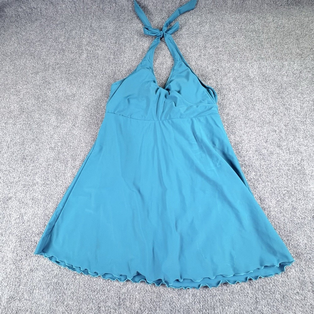 Firpearl Swimdress Women's 12 Aqua Blue Halter 1pc Swimsuit Tummy Control Skirt